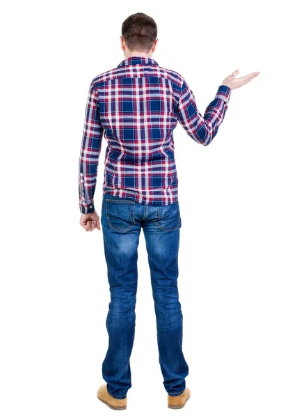 Back view of handsome man in checkered shirt keep on ha — Stock Photo, Image