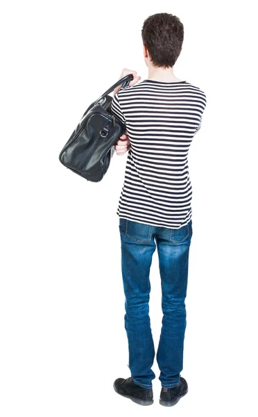 Vista posteriore dell'uomo in jeans con borsa — Foto Stock