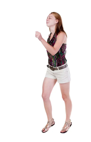 Back view of running  woman in shorts — Stock Photo, Image