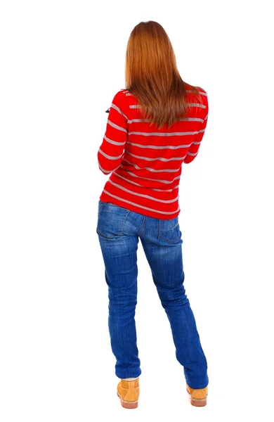 Back view of standing young beautiful  woman — Stockfoto