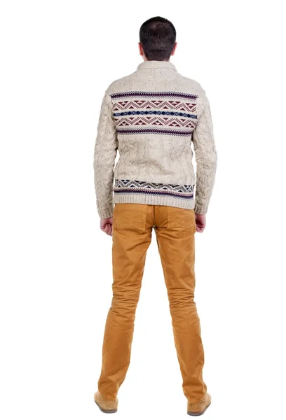 Back view of handsome man in warm sweater looking up. — Stock Photo, Image