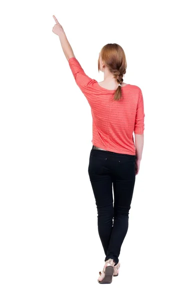 Back view of  pointing woman. — Stock Photo, Image