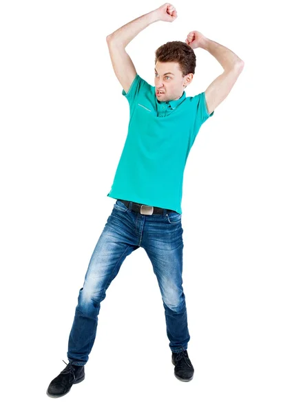 Skinny guy funny fights waving his arms and legs. — Stock Photo, Image