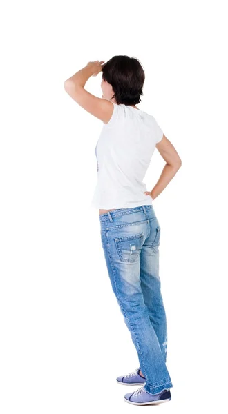 Back view of standing young beautiful  brunette woman. — Stock Photo, Image