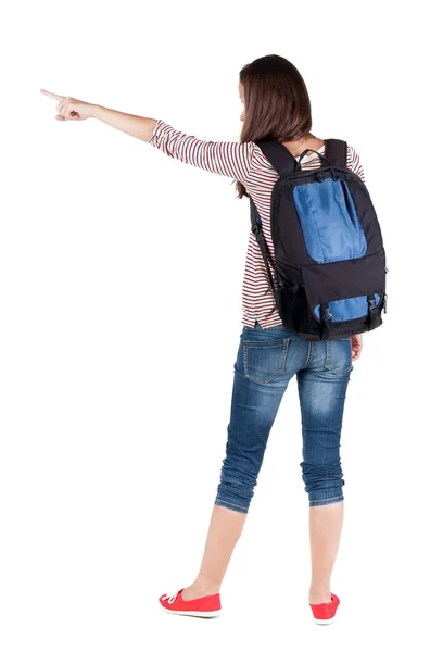 Seyir sırt çantası ile arkadan görünümü işaretleme kadın. — Stok fotoğraf