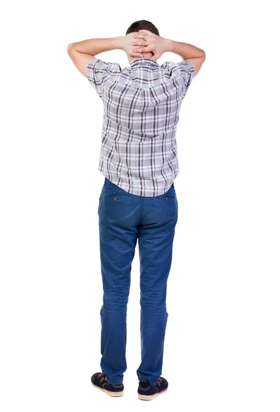 Back view of handsome man in shirt looking up. — Stock Photo, Image