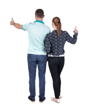 Genç çift Wal işaret arkadan görünüm