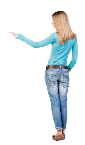 Back view of  pointing woman. — Stock Photo, Image