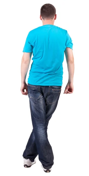 Bakifrån av unga män i blå t-shirt och jeans. — Stockfoto