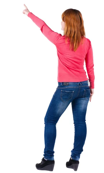 Back view of  pointing woman. — Stock Photo, Image