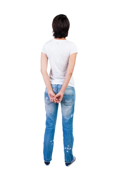 Back view of standing young beautiful  brunette woman. — Stock Photo, Image