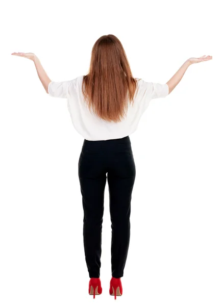 Businesswoman holds hand up — Stock Photo, Image