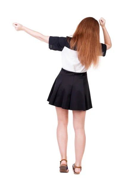 Pointing woman back view — Stock Photo, Image