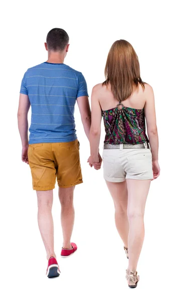 Walking couple Back view. — Stock Photo, Image