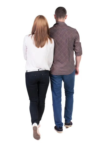 Walking couple Back view. — Stock Photo, Image