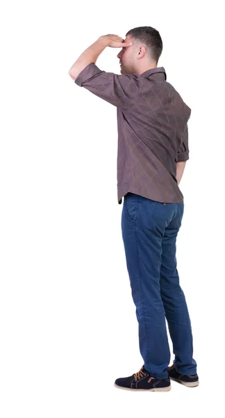 Back view of handsome man in shirt looking up. — Stock Photo, Image