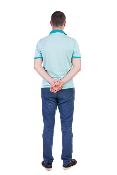 Back view of handsome man in t-shirt looking up. — Stock Photo, Image