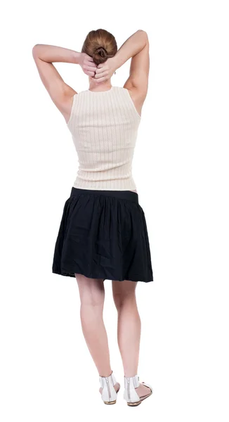 Standing thinking woman back view — Stock Photo, Image