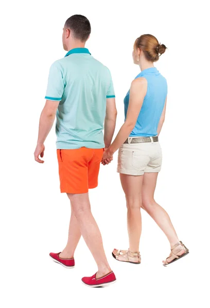 Walking couple Back view. — Stock Photo, Image