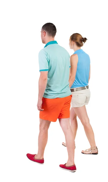 Walking couple Back view. — Stock Photo, Image