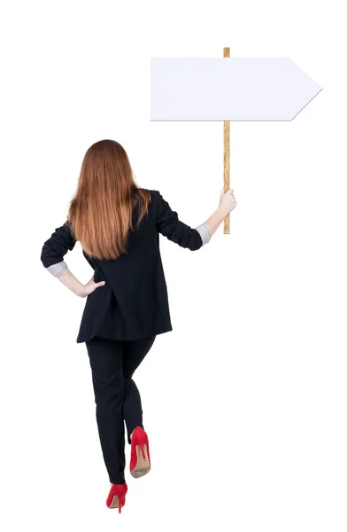 Rückansicht-Business-Frau mit Schild. — Stockfoto