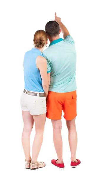 Apontador jovem casal vista traseira — Fotografia de Stock
