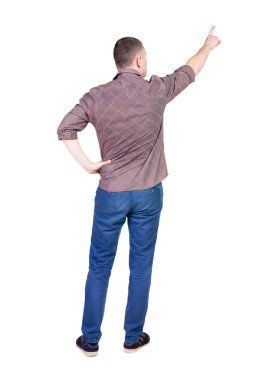 Arkadan görünüş-genç erkek gömlek ve pantolon işaret.