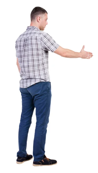 Back side view of man  in shirt handshake. — Stock Photo, Image