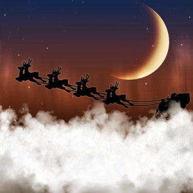 Noel Baba ay bir arka plan üzerinde uçuyor 