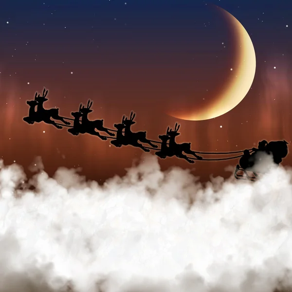 Papai Noel está voando em um fundo da lua — Fotografia de Stock