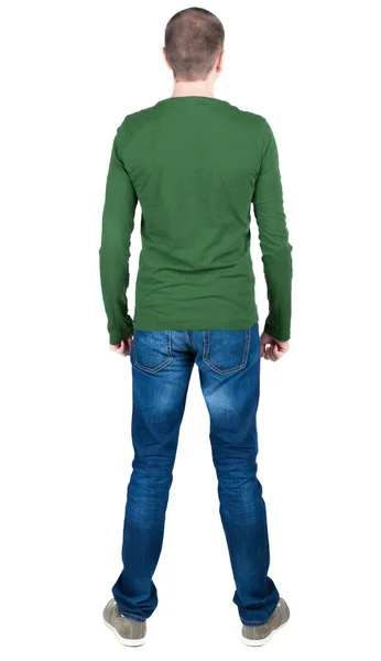 Zadní pohled na člověka v zeleném svetru. — Stock fotografie