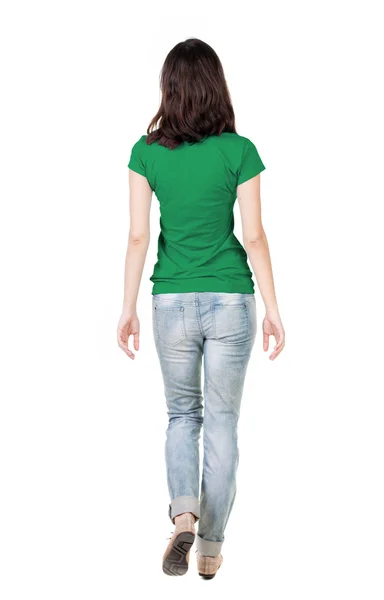 Vista posteriore della donna in jeans e t-shirt — Foto Stock