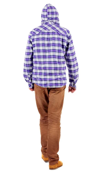 Pohled zezadu na chlápka v košili s kapucí — Stock fotografie