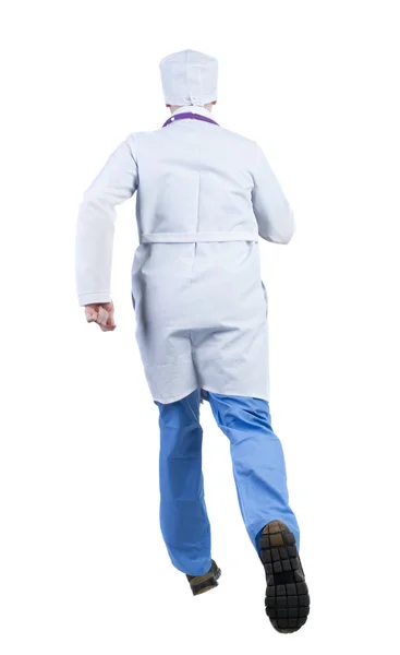 Вид ззаду на бігу лікаря в халаті — стокове фото