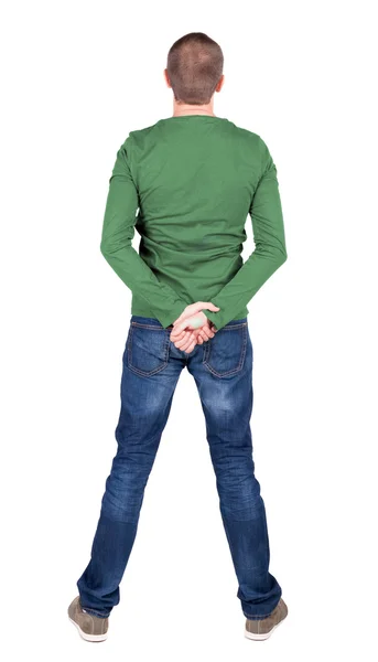 Bakifrån av man i skjorta och jeans — Stockfoto