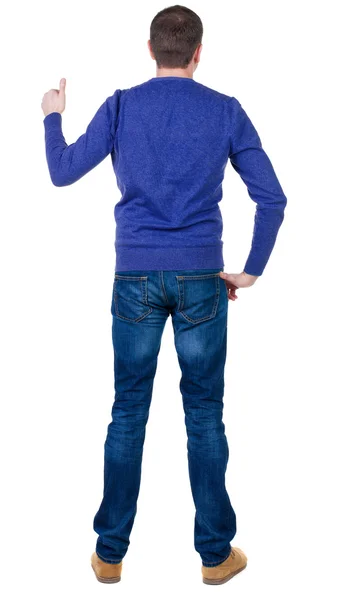 Homem de camisola aparece polegar — Fotografia de Stock