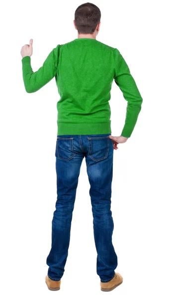 Mannen i pullover visar tummen upp — Stockfoto