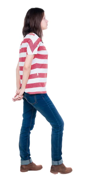 Brunette woman in striped t-shirt — Stock Photo, Image