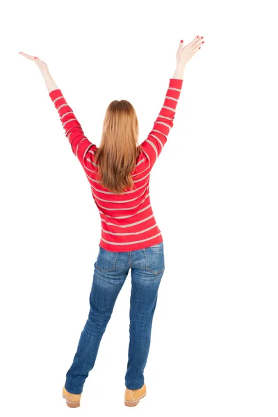 Bailando mujer holding manos arriba —  Fotos de Stock