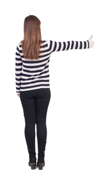 Mladá žena ukazující palec nahoru — Stock fotografie
