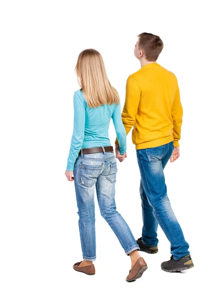 Walking friendly girl and guy — Stock Photo, Image