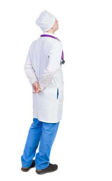 Pohled zezadu na lékaře v hávu. — Stock fotografie