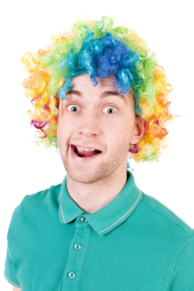 Man in a clown wig. — Zdjęcie stockowe