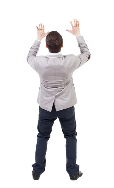 Businessman defends hands on top of something. — Stock Photo, Image