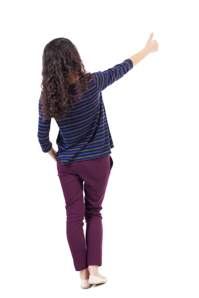 Back view of  woman thumbs up. — Stock Photo, Image