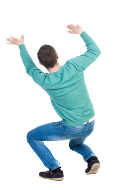 man  protecting with hands