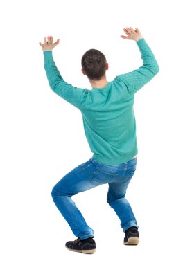 man  protecting with hands