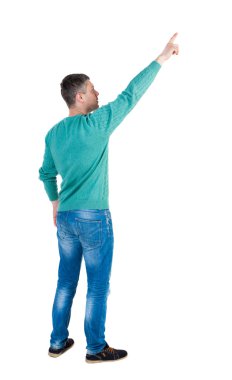 Arkadan görünüş-in genç adam işaret