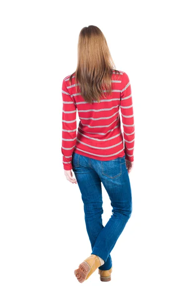 Junge schöne blonde Frau in jeans. — Stockfoto