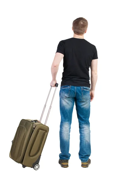 Человек с зеленый чемодан — стоковое фото